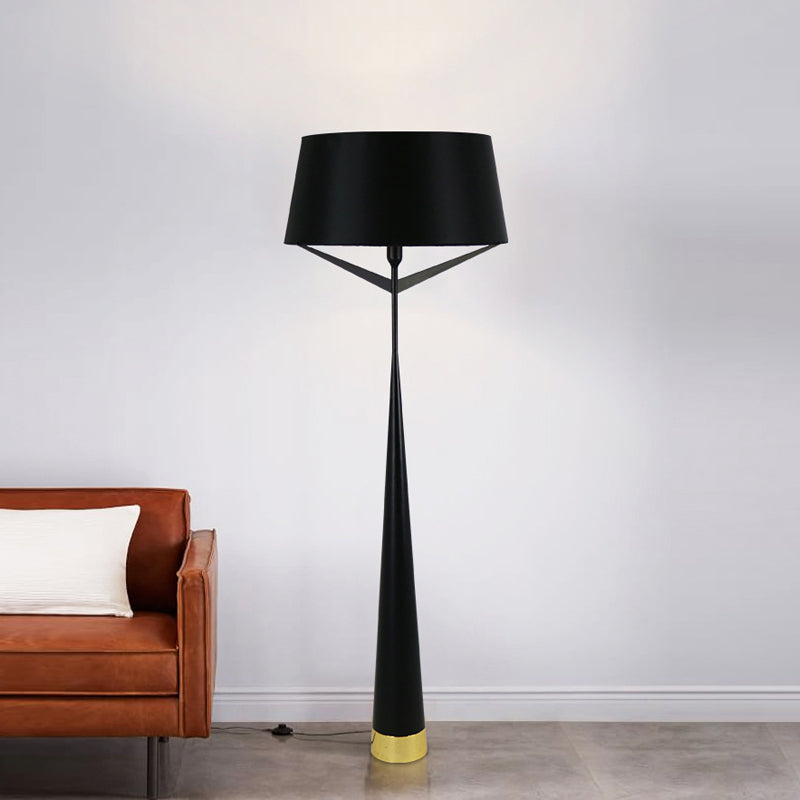 Minimalist Drum Shape Standing Lamp Metallic Single Head Bedroom Reading Floor Light in White/Black Clearhalo 'Floor Lamps' 'Lamps' Lighting' 988649