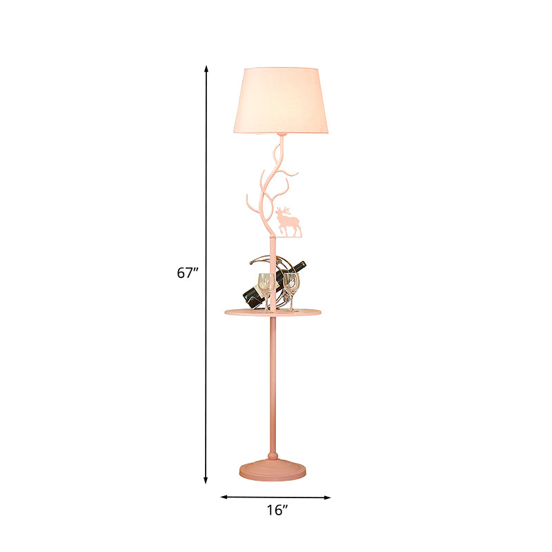 Metallic Cone Deer Decoration Floor Light with Shelf Macaron 1 Bulb Pink Standing Lamp Clearhalo 'Floor Lamps' 'Lamps' Lighting' 988655