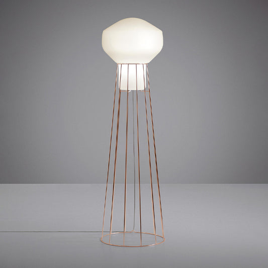 Black/Rose Gold Geometrical Floor Light with Dome Cage Simple 1 Bulb Metal Stand Up Lamp for Living Room Rose Gold Clearhalo 'Floor Lamps' 'Lamps' Lighting' 988672