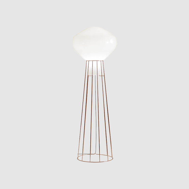Black/Rose Gold Geometrical Floor Light with Dome Cage Simple 1 Bulb Metal Stand Up Lamp for Living Room Clearhalo 'Floor Lamps' 'Lamps' Lighting' 988674
