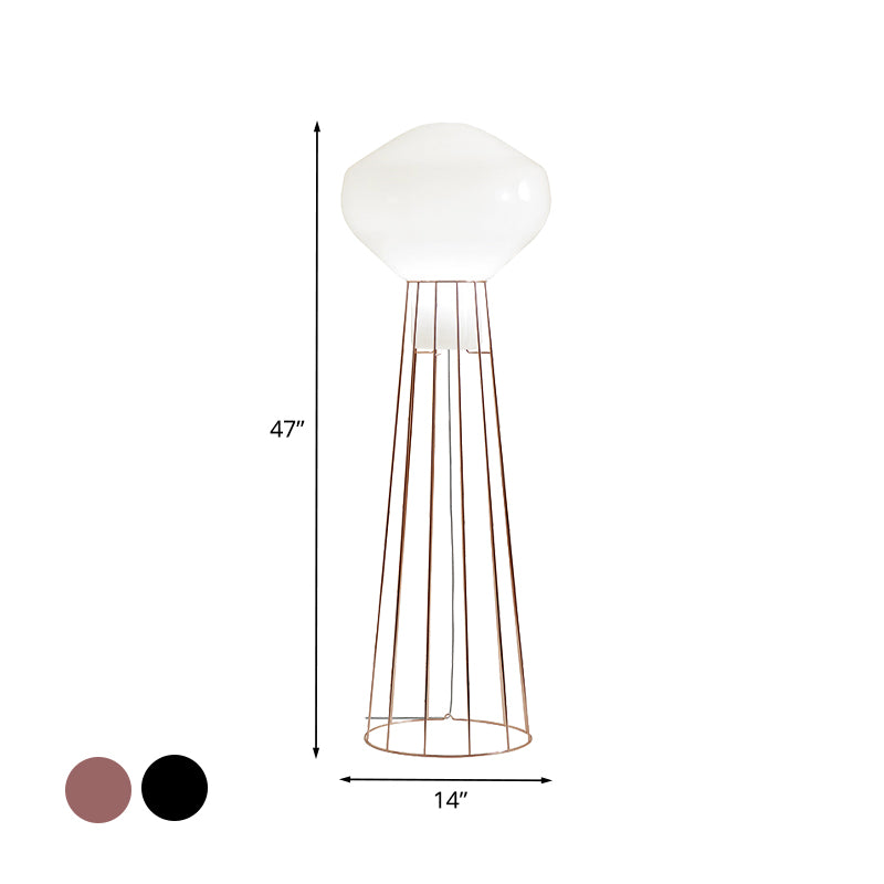 Black/Rose Gold Geometrical Floor Light with Dome Cage Simple 1 Bulb Metal Stand Up Lamp for Living Room Clearhalo 'Floor Lamps' 'Lamps' Lighting' 988675