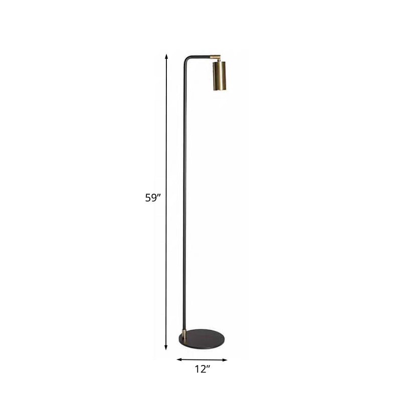 Simplicity Cylinder Standing Light Metallic 1 Head Bedside Floor Reading Lamp in Black and Gold Clearhalo 'Floor Lamps' 'Lamps' Lighting' 988691