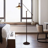Metallic Cone Floor Light with Swing Arm Nordic Single Bulb Black Finish Stand Up Lamp Clearhalo 'Floor Lamps' 'Lamps' Lighting' 988693