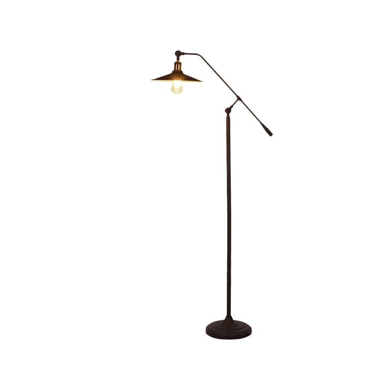 Metallic Cone Floor Light with Swing Arm Nordic Single Bulb Black Finish Stand Up Lamp Clearhalo 'Floor Lamps' 'Lamps' Lighting' 988694
