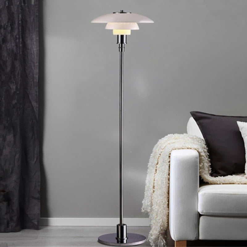 Plate-Like 2 Tiers Standing Light Contemporary Metallic 1 Head Living Room Floor Lamp in White White Clearhalo 'Floor Lamps' 'Lamps' Lighting' 988712