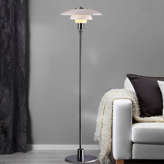 Plate-Like 2 Tiers Standing Light Contemporary Metallic 1 Head Living Room Floor Lamp in White White Clearhalo 'Floor Lamps' 'Lamps' Lighting' 988712