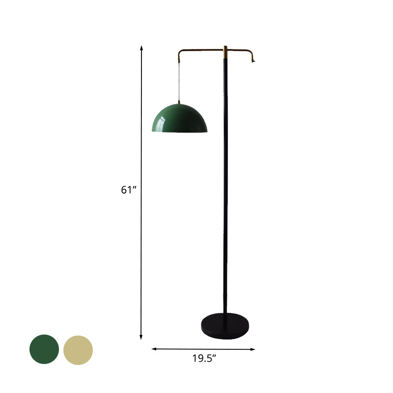 Green/Brass Dome Stand Up Lamp Simplicity 1 Bulb Metallic Floor Reading Light for Study Room Clearhalo 'Floor Lamps' 'Lamps' Lighting' 988723