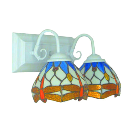 Tiffany Brown Wall Sconce with Dragonfly Pattern 2 Bulbs Stained Glass Wall Light for Dining Room Clearhalo 'Industrial' 'Middle century wall lights' 'Tiffany wall lights' 'Tiffany' 'Wall Lamps & Sconces' 'Wall Lights' Lighting' 98875