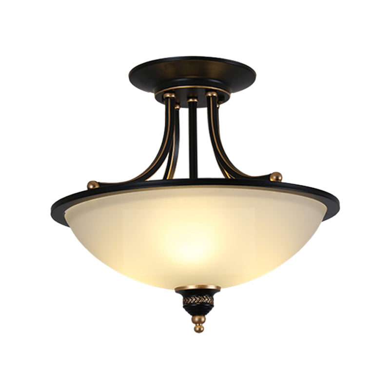 Minimalistic Bowl Semi Flush Light 3-Light Frosted White Glass Ceiling Flush Mount in Black Clearhalo 'Ceiling Lights' 'Close To Ceiling Lights' 'Close to ceiling' 'Glass shade' 'Glass' 'Semi-flushmount' Lighting' 988753