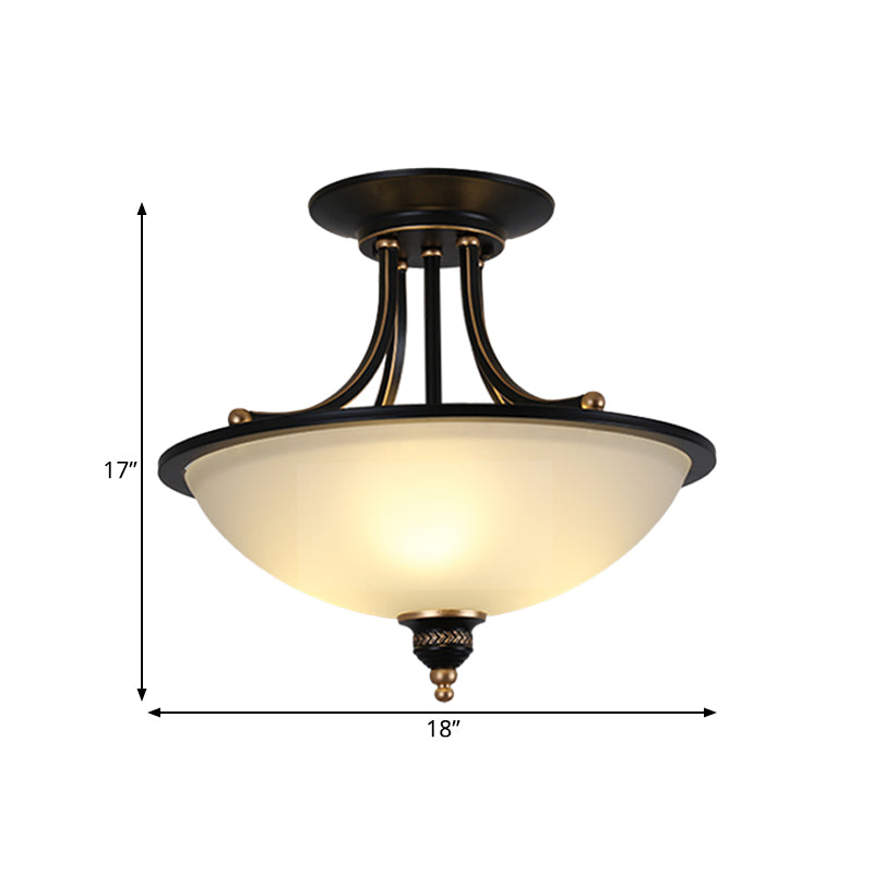 Minimalistic Bowl Semi Flush Light 3-Light Frosted White Glass Ceiling Flush Mount in Black Clearhalo 'Ceiling Lights' 'Close To Ceiling Lights' 'Close to ceiling' 'Glass shade' 'Glass' 'Semi-flushmount' Lighting' 988754