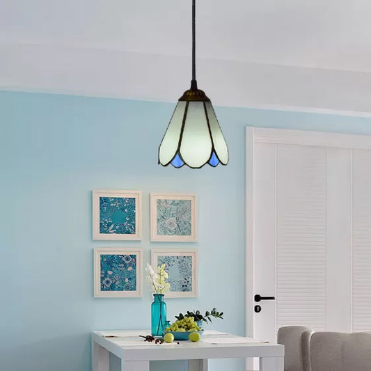 Tiffany Blossom Down Mini Pendant 1 Light Blue/White Glass Ceiling Suspension Lamp for Living Room White Clearhalo 'Ceiling Lights' 'Industrial' 'Middle Century Pendants' 'Pendant Lights' 'Pendants' 'Tiffany close to ceiling' 'Tiffany Pendants' 'Tiffany' Lighting' 9893