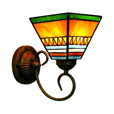 Tiffany Rustic Craftsman Wall Light 1 Head Stained Glass Wall Lamp in Orange for Hotel Clearhalo 'Industrial' 'Middle century wall lights' 'Tiffany wall lights' 'Tiffany' 'Wall Lamps & Sconces' 'Wall Lights' Lighting' 98953