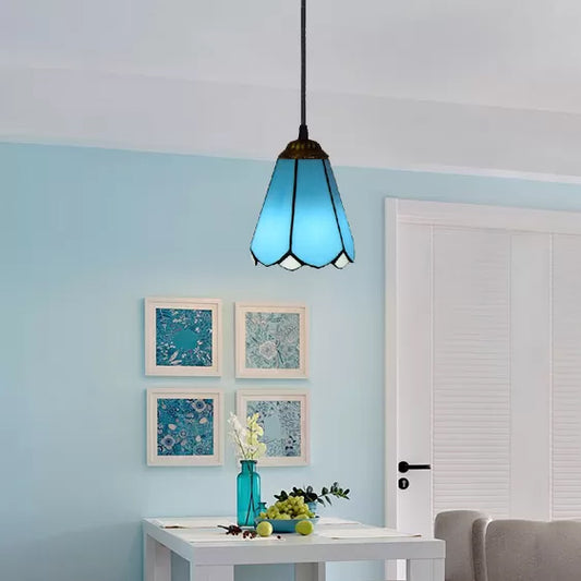 Tiffany Blossom Down Mini Pendant 1 Light Blue/White Glass Ceiling Suspension Lamp for Living Room Blue Clearhalo 'Ceiling Lights' 'Industrial' 'Middle Century Pendants' 'Pendant Lights' 'Pendants' 'Tiffany close to ceiling' 'Tiffany Pendants' 'Tiffany' Lighting' 9896