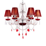 Red 6 Bulbs Chandelier Modernist Candlestick Crystal Pendant Light Fixture with Conical Shade Clearhalo 'Ceiling Lights' 'Chandeliers' 'Modern Chandeliers' 'Modern' Lighting' 990338