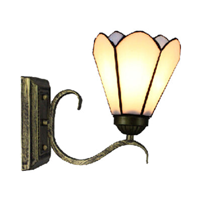 Cone Bookstore Wall Sconce Art Glass 1 Head Tiffany Simple Style Sconce Light in White Finish Clearhalo 'Industrial' 'Middle century wall lights' 'Tiffany wall lights' 'Tiffany' 'Wall Lamps & Sconces' 'Wall Lights' Lighting' 99033