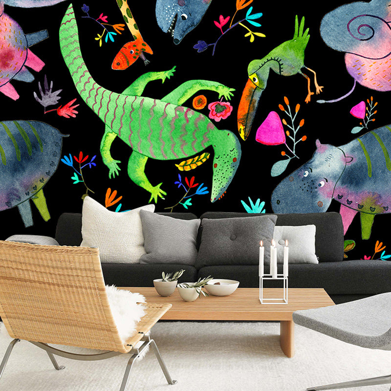 Original Multicolored Amphibian Mural for Commercial Use, Non-Woven Material Black-Grey-Green Clearhalo 'Wall Decor' 'Wall Mural' 990345