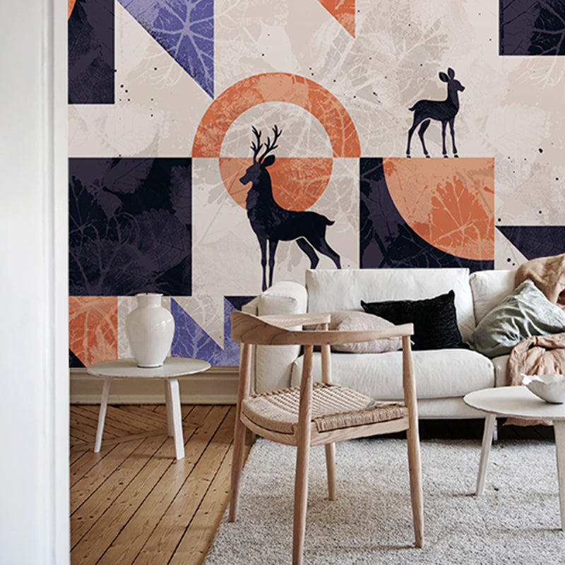 Decorative Deer and Geometries Mural Non-Woven Fabric Minimalist Wall Art for Living Room Clearhalo 'Wall Decor' 'Wall Mural' 990366