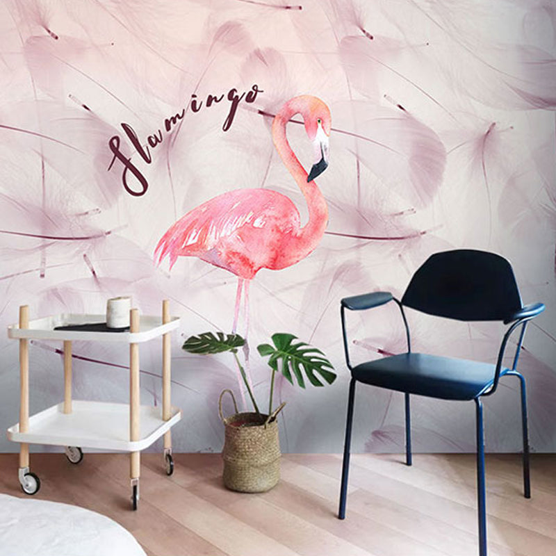 Water-Resistant Flamingo Wall Decor Customized Nordic Mural Wallpaper in Pink for Coffee Shop Purple-Pink Clearhalo 'Wall Decor' 'Wall Mural' 990385