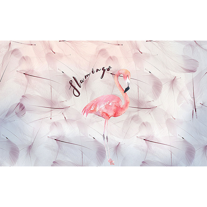 Water-Resistant Flamingo Wall Decor Customized Nordic Mural Wallpaper in Pink for Coffee Shop Clearhalo 'Wall Decor' 'Wall Mural' 990388