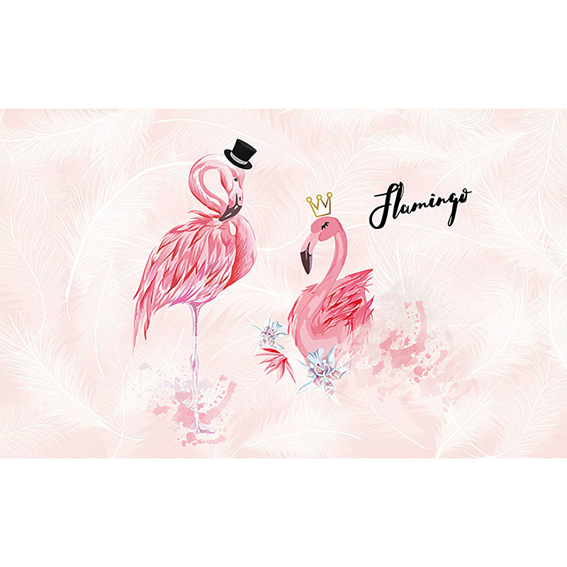 Water-Resistant Flamingo Wall Decor Customized Nordic Mural Wallpaper in Pink for Coffee Shop Clearhalo 'Wall Decor' 'Wall Mural' 990393