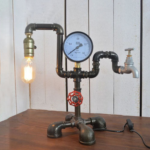 1 Head Steampunk Table Lamp with Exposed Bulb Rustic Style Black Metal Standing Light for Living Room Black Clearhalo 'Lamps' 'Table Lamps' Lighting' 99045