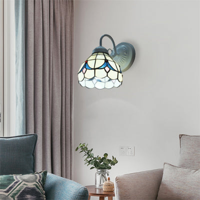 White Glass Dome Sconce Lighting Tiffany 1 Head Wall Mount Light for Living Room White Clearhalo 'Industrial' 'Middle century wall lights' 'Tiffany wall lights' 'Tiffany' 'Wall Lamps & Sconces' 'Wall Lights' Lighting' 99059