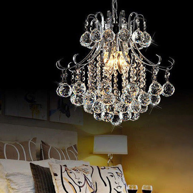 Curvy Arm Chandelier Light Modern Crystal 3 Lights Chrome Ceiling Light for Dining Room Chrome Clearhalo 'Ceiling Lights' 'Chandeliers' 'Close To Ceiling Lights' 'Glass shade' 'Glass' 'Modern Chandeliers' 'Modern' Lighting' 990732