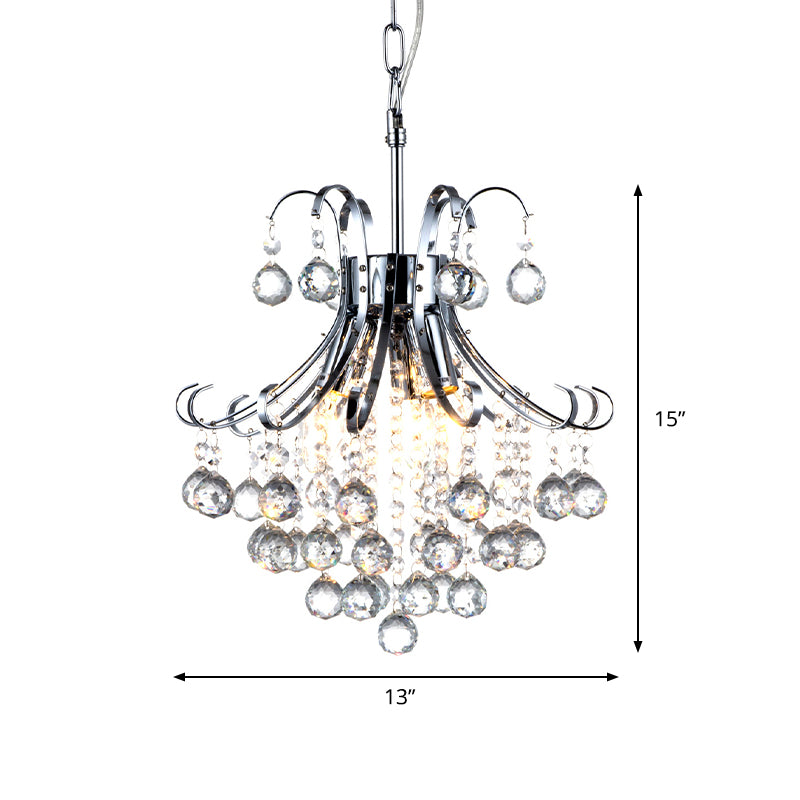 Curvy Arm Chandelier Light Modern Crystal 3 Lights Chrome Ceiling Light for Dining Room Clearhalo 'Ceiling Lights' 'Chandeliers' 'Close To Ceiling Lights' 'Glass shade' 'Glass' 'Modern Chandeliers' 'Modern' Lighting' 990736