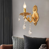 Gold Candelabra Wall Light Sconce Modernism 1/2 Lights Metal Sconce Light with Crystal Drop Clearhalo 'Modern wall lights' 'Modern' 'Wall Lamps & Sconces' 'Wall Lights' Lighting' 990748