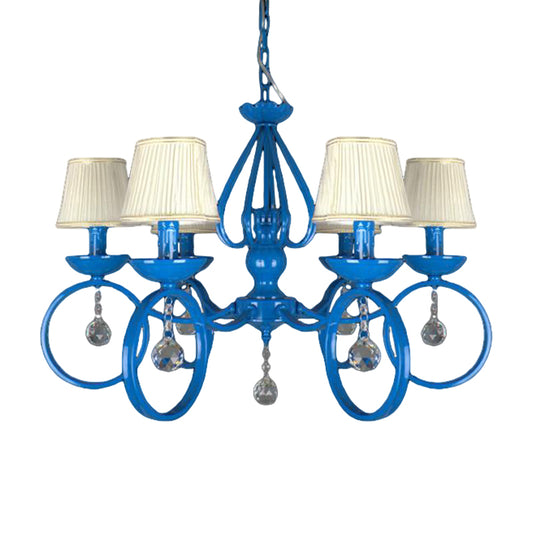 Fabric Blue Pendant Lamp Cone 5/6/8 Lights Classic Chandelier Light Fixture for Living Room with Crystal Draping Clearhalo 'Ceiling Lights' 'Chandeliers' Lighting' options 990798