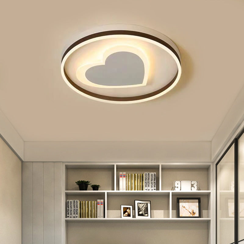 Ring Kid Bedroom Flush Ceiling Light with Loving Heart Acrylic Cute LED Ceiling Lamp in White Clearhalo 'Ceiling Lights' 'Close To Ceiling Lights' 'Close to ceiling' 'Flush mount' Lighting' 990873