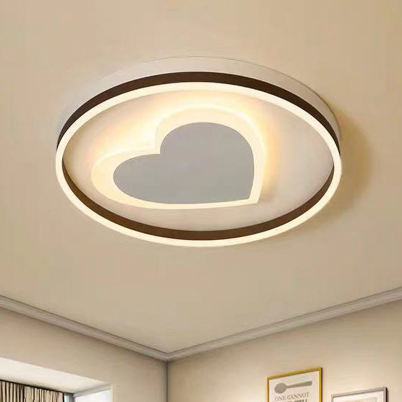 Ring Kid Bedroom Flush Ceiling Light with Loving Heart Acrylic Cute LED Ceiling Lamp in White Clearhalo 'Ceiling Lights' 'Close To Ceiling Lights' 'Close to ceiling' 'Flush mount' Lighting' 990876