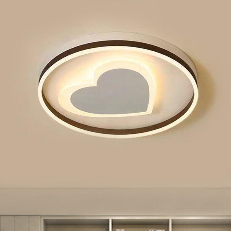 Ring Kid Bedroom Flush Ceiling Light with Loving Heart Acrylic Cute LED Ceiling Lamp in White Clearhalo 'Ceiling Lights' 'Close To Ceiling Lights' 'Close to ceiling' 'Flush mount' Lighting' 990877