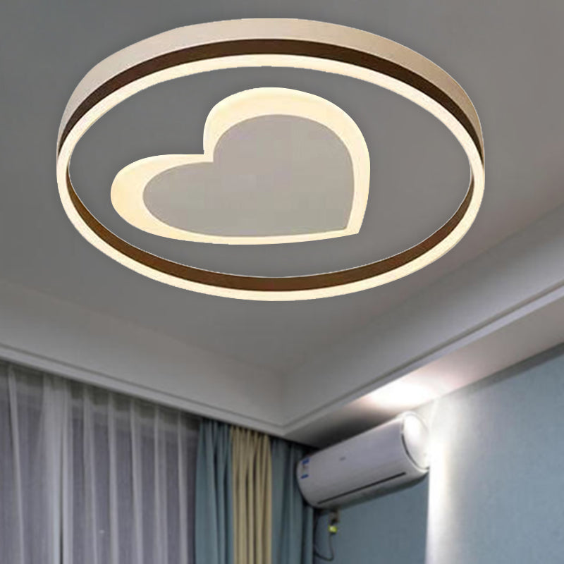 Ring Kid Bedroom Flush Ceiling Light with Loving Heart Acrylic Cute LED Ceiling Lamp in White Clearhalo 'Ceiling Lights' 'Close To Ceiling Lights' 'Close to ceiling' 'Flush mount' Lighting' 990878