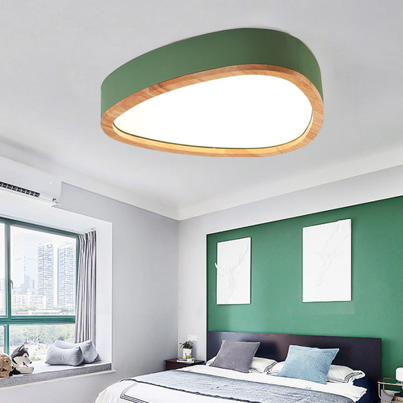 Lovely Teardrop Flush Ceiling Light Wood & Acrylic LED Ceiling Fixture for Boys Bedroom Green Clearhalo 'Ceiling Lights' 'Close To Ceiling Lights' 'Close to ceiling' Lighting' 990903