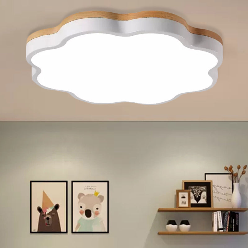 Modern Wood Ceiling Light, Floral Shade Flush Mount Light in White for Kids Bedroom White Clearhalo 'Ceiling Lights' 'Close To Ceiling Lights' 'Close to ceiling' 'Flush mount' Lighting' 990935