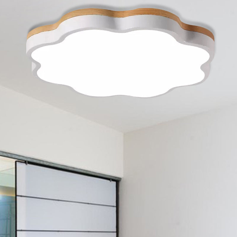 Modern Wood Ceiling Light, Floral Shade Flush Mount Light in White for Kids Bedroom Clearhalo 'Ceiling Lights' 'Close To Ceiling Lights' 'Close to ceiling' 'Flush mount' Lighting' 990936