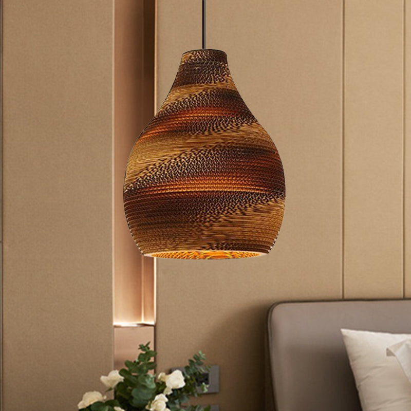 Paper Dome Shade Hanging Lamp Asian Style 1 Bulb Ceiling Drop Light in Brown for Restaurant, 10"/14"/16"/22"in Diameter Clearhalo 'Ceiling Lights' 'Modern Pendants' 'Modern' 'Pendant Lights' 'Pendants' Lighting' 990940