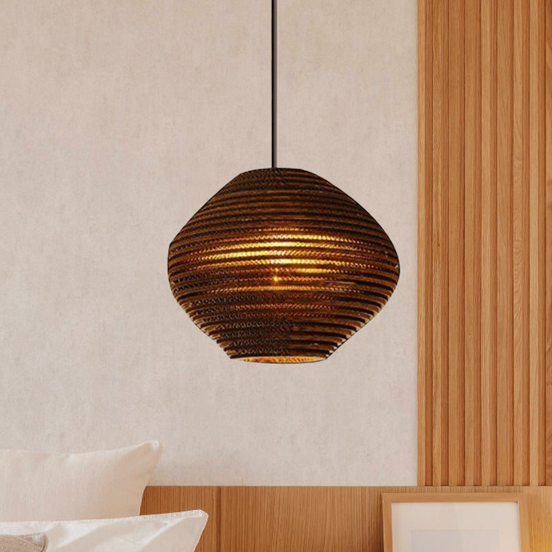 Paper Dome Shade Hanging Lamp Asian Style 1 Bulb Ceiling Drop Light in Brown for Restaurant, 10"/14"/16"/22"in Diameter Clearhalo 'Ceiling Lights' 'Modern Pendants' 'Modern' 'Pendant Lights' 'Pendants' Lighting' 990941