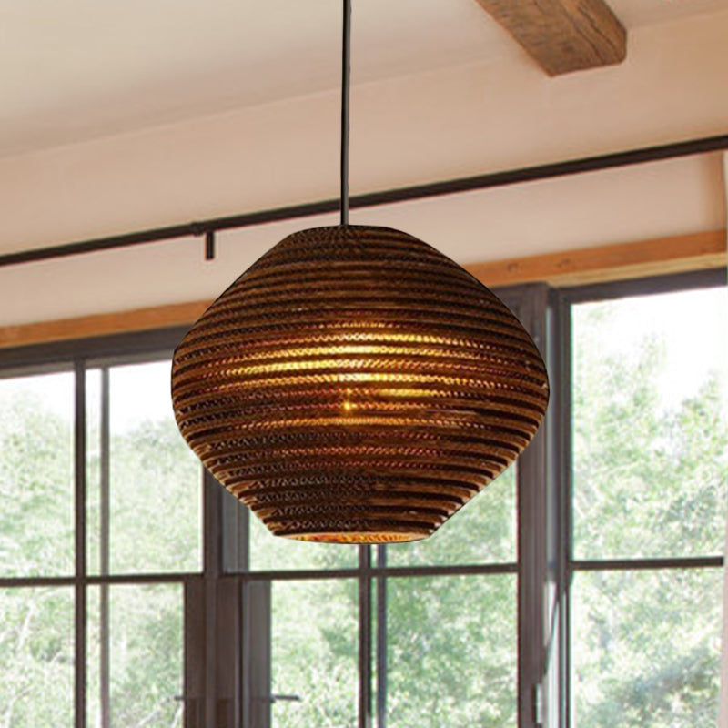 Paper Dome Shade Hanging Lamp Asian Style 1 Bulb Ceiling Drop Light in Brown for Restaurant, 10"/14"/16"/22"in Diameter Clearhalo 'Ceiling Lights' 'Modern Pendants' 'Modern' 'Pendant Lights' 'Pendants' Lighting' 990943