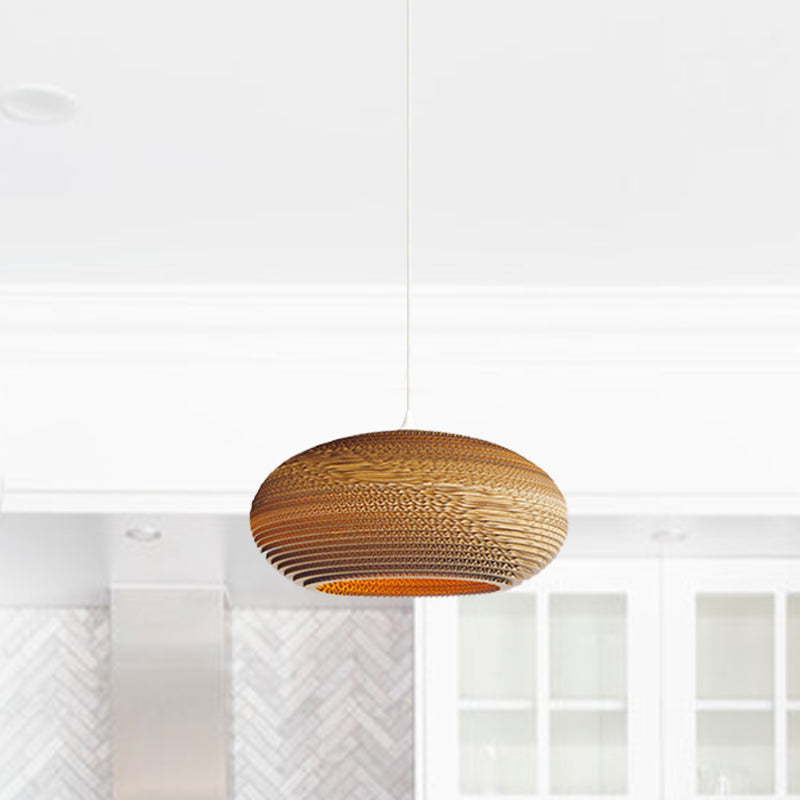 Paper Dome Shade Hanging Lamp Asian Style 1 Bulb Ceiling Drop Light in Brown for Restaurant, 10"/14"/16"/22"in Diameter Clearhalo 'Ceiling Lights' 'Modern Pendants' 'Modern' 'Pendant Lights' 'Pendants' Lighting' 990947