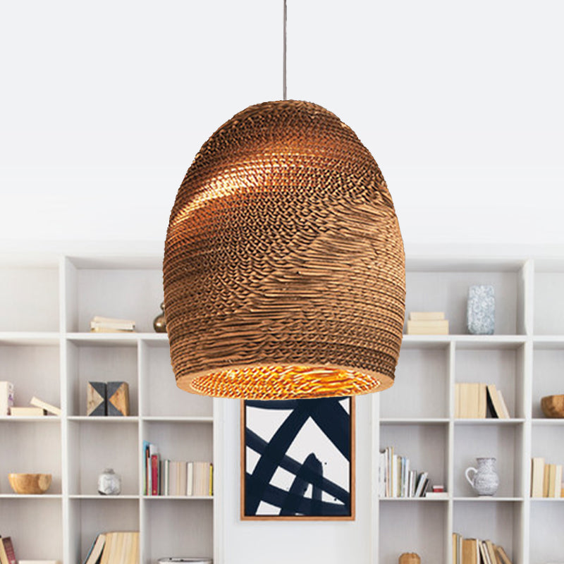 Paper Dome Shade Hanging Lamp Asian Style 1 Bulb Ceiling Drop Light in Brown for Restaurant, 10"/14"/16"/22"in Diameter Clearhalo 'Ceiling Lights' 'Modern Pendants' 'Modern' 'Pendant Lights' 'Pendants' Lighting' 990948