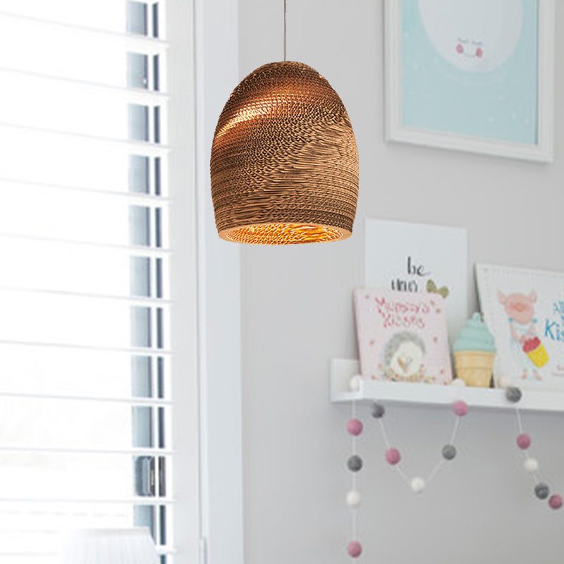 Paper Dome Shade Hanging Lamp Asian Style 1 Bulb Ceiling Drop Light in Brown for Restaurant, 10"/14"/16"/22"in Diameter Clearhalo 'Ceiling Lights' 'Modern Pendants' 'Modern' 'Pendant Lights' 'Pendants' Lighting' 990949