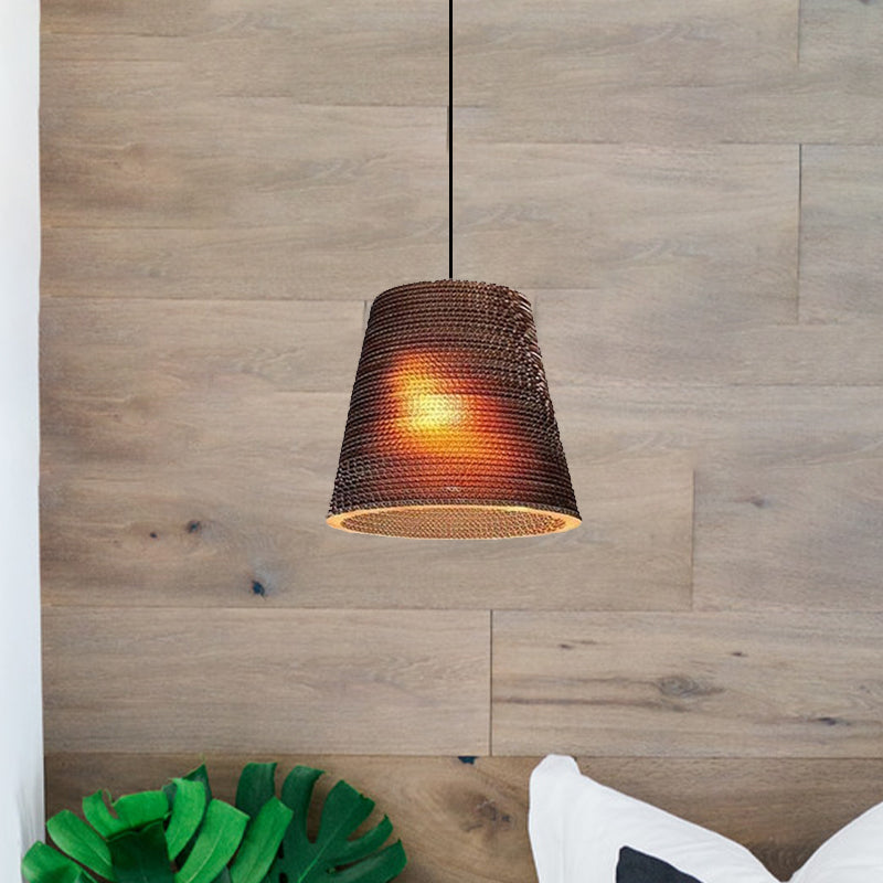 Paper Dome Shade Hanging Lamp Asian Style 1 Bulb Ceiling Drop Light in Brown for Restaurant, 10"/14"/16"/22"in Diameter Clearhalo 'Ceiling Lights' 'Modern Pendants' 'Modern' 'Pendant Lights' 'Pendants' Lighting' 990950