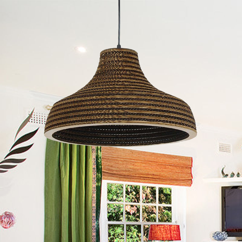 Paper Dome Shade Hanging Lamp Asian Style 1 Bulb Ceiling Drop Light in Brown for Restaurant, 10"/14"/16"/22"in Diameter Clearhalo 'Ceiling Lights' 'Modern Pendants' 'Modern' 'Pendant Lights' 'Pendants' Lighting' 990953