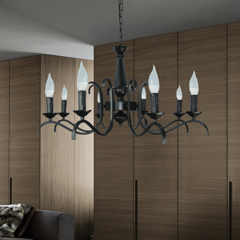 2-Tier Candle Living Room Chandelier Traditional Metal 3/5/6 Bulbs Black Finish Ceiling Hanging Light 8 Black Clearhalo 'Ceiling Lights' 'Chandeliers' Lighting' options 990979_1bbe7371-5d91-4817-967a-bd8385d1f7e3