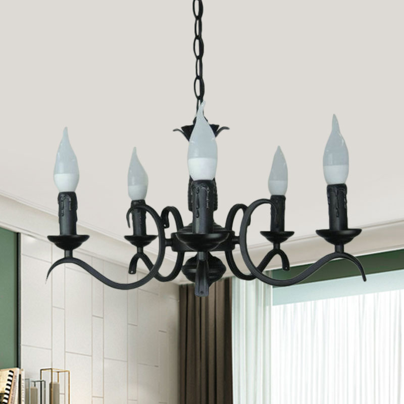2-Tier Candle Living Room Chandelier Traditional Metal 3/5/6 Bulbs Black Finish Ceiling Hanging Light 5 Black Clearhalo 'Ceiling Lights' 'Chandeliers' Lighting' options 990991_f9f49c33-6422-429d-b9e3-d10764820d09