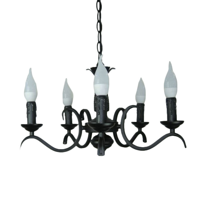 2-Tier Candle Living Room Chandelier Traditional Metal 3/5/6 Bulbs Black Finish Ceiling Hanging Light Clearhalo 'Ceiling Lights' 'Chandeliers' Lighting' options 990994