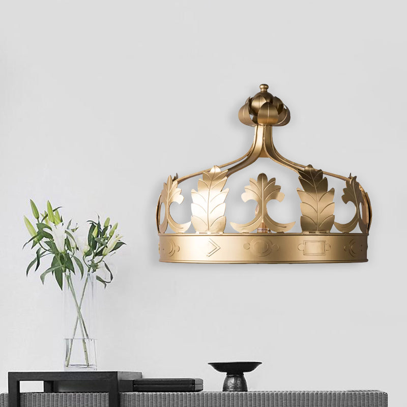 Crown Bedroom Wall Mounted Light Vintage Metal 3 Lights Grey/Gold Wall Sconce Lighting Gold Clearhalo 'Wall Lamps & Sconces' 'Wall Lights' Lighting' 990996