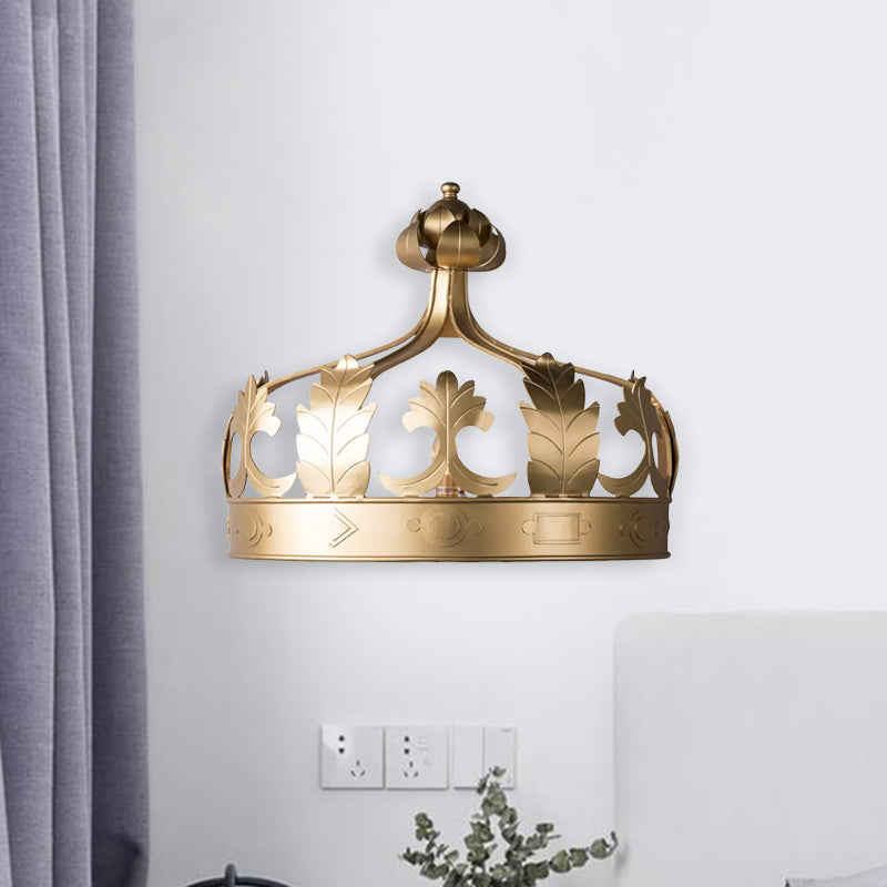 Crown Bedroom Wall Mounted Light Vintage Metal 3 Lights Grey/Gold Wall Sconce Lighting Clearhalo 'Wall Lamps & Sconces' 'Wall Lights' Lighting' 990997